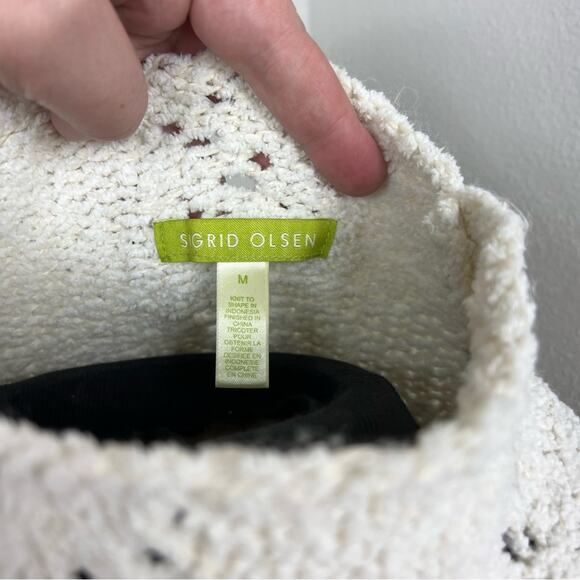 Sigrid Olsen Mock Neck Knit Sweater Soft Cream Long Sleeve Open Knit M - Picture 4 of 4